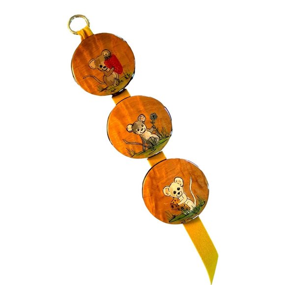 Unmarked / Unbranded Other - Vtg Hand Painted Wooden Wall Art 3pcs Connected Circles in Velvet Ribbon Mice